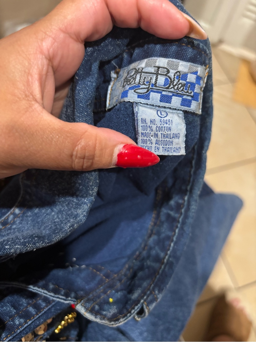 Beaded Embroidered Denim Shirt-Skirt in Blue - Picture 8 of 8